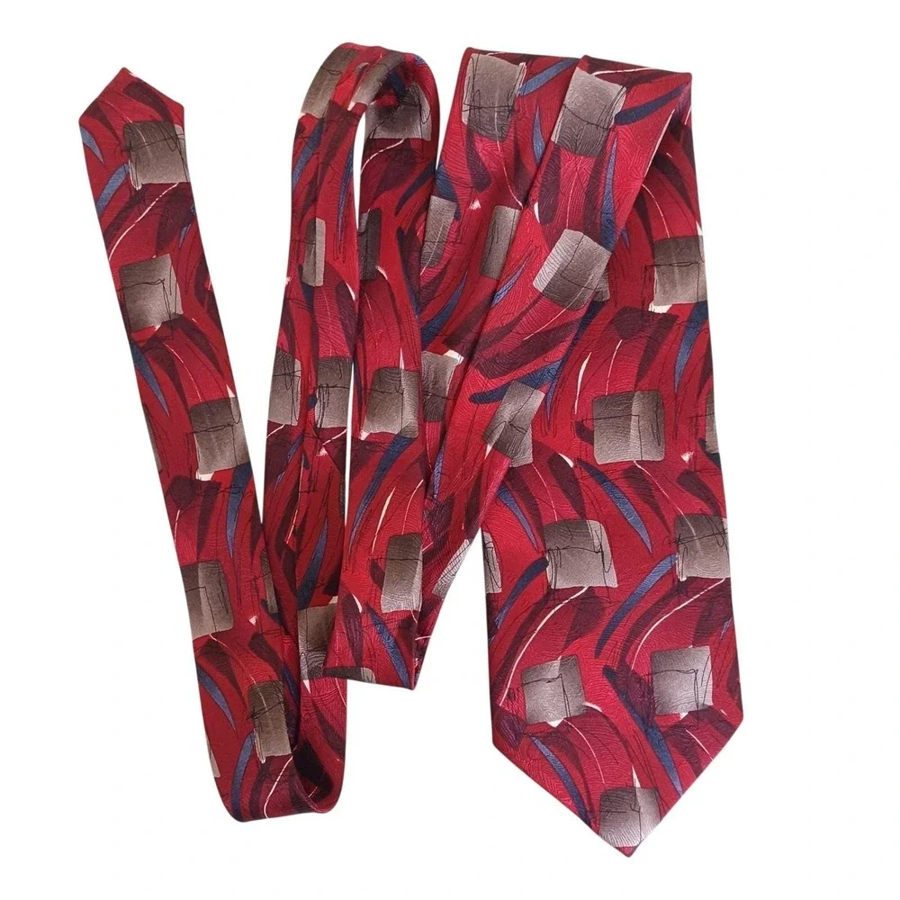 J. Garcia Mens Red Abstract Silk Tie Drummers Collection‎ 32 Vintage 1996 57.5in